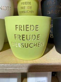 Windlicht,Madras, M, Friede, freude? pastellgelb,gold