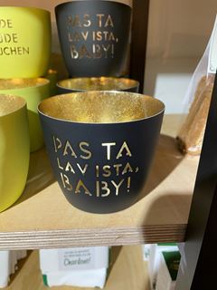 Windlicht,Madras, M pasta la vista baby!, schwarzgold